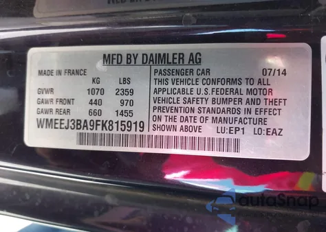 2015 Smart Fortwo Pure z USA, uszkodzony, nr VIN WMEEJ3BA9FK815919